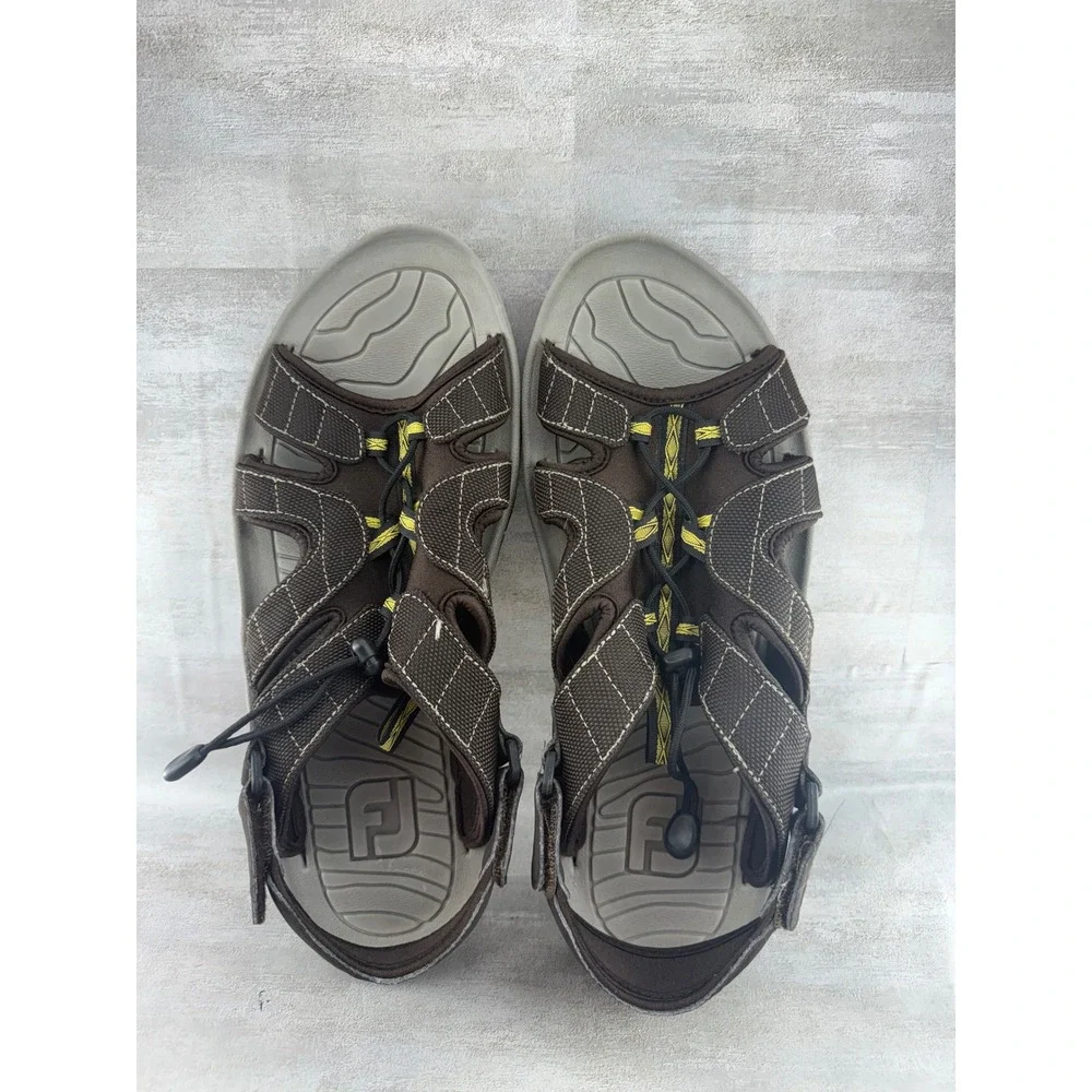 FootJoy Golf Sandals 45697 Men Brown Spiked Open Toe Adjustable Strap Sz 12M